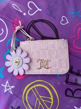 Juicy Couture Light Pink Embossed Card Case with Daisy Charm